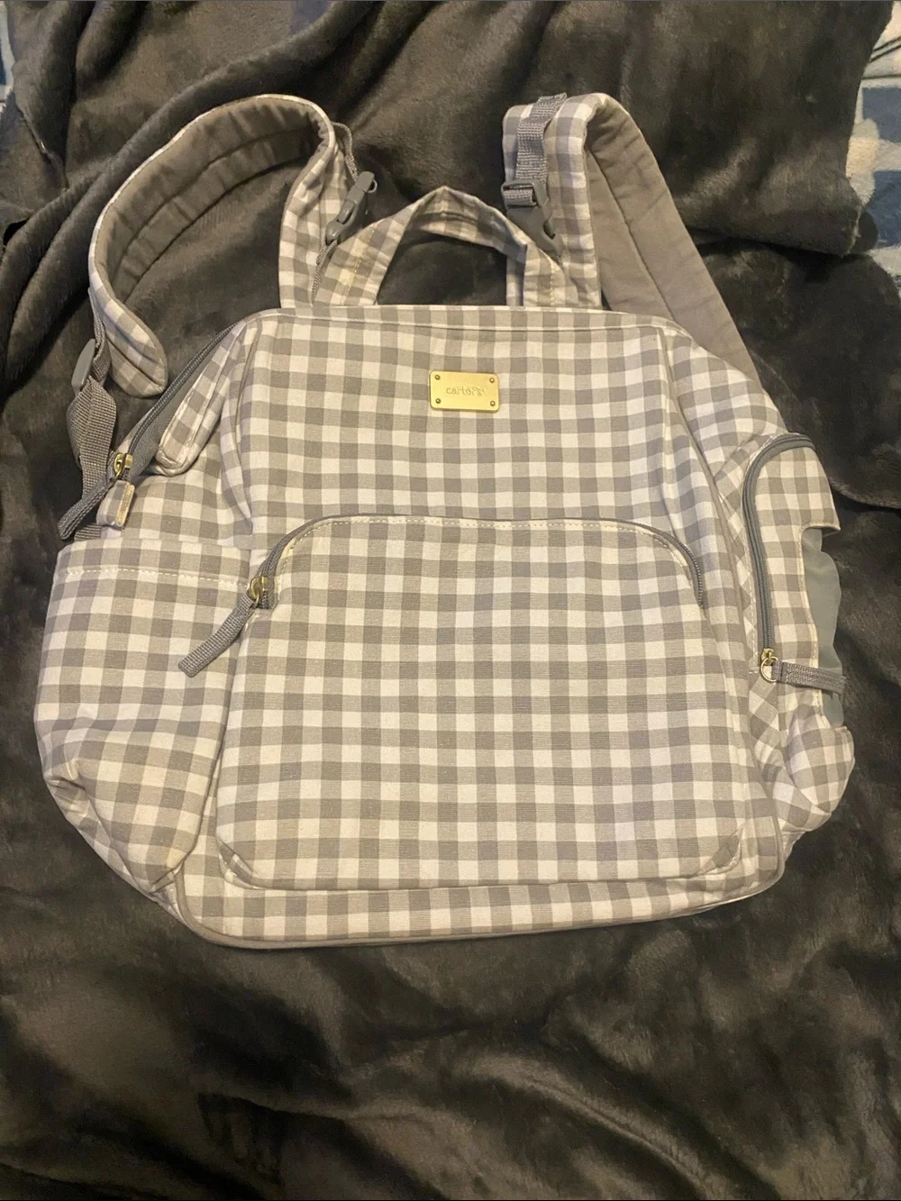 Carter's Gray and White Gingham Diaper Backpack